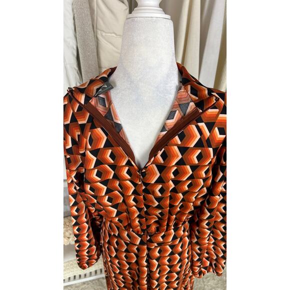 Worthington Women's Sz XS Orange Geometric Print Tie Neck Satin Midi Dress #0561 - Picture 3 of 13